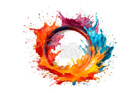 Abstract colorful rainbow color painting illustration and Watercolor Splash Circle Frame set isolated on a transparent background