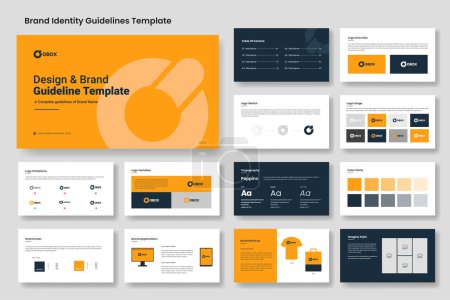 Design and logo brand guidelines template or brand identity style presentation layout