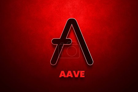Foto de Aave AAVE  Cryptocurrency coin and symbol on red background, Decentralized blockchain finance illustration. - Imagen libre de derechos