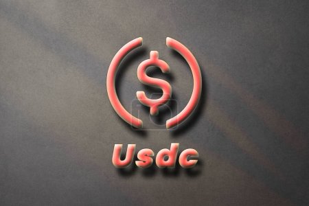 Usd Coin USDC Cryptocurrency 3D coin logo and symbol banner background.