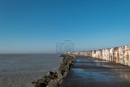 Photo for Dike on the beach of the Digue in Boucau in the Basque Country in France - Royalty Free Image