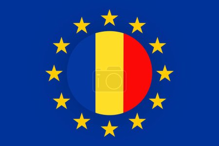 Representación artística en la ilustración de la unión de las banderas de Moldova y la Unión Europea