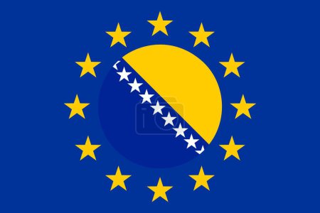 Représentation artistique en illustration de l'union des drapeaux de Bosnie-Herzégovine et de l'Union européenne