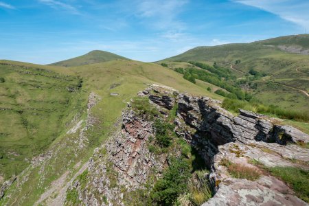 Panoramic view over the Artzamendi mountains in Itxassou in the Basque Country with some rock formations on a spring day