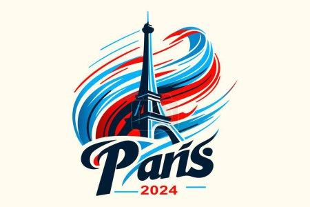 Photo for Illustration about the 2024 Olympic Games in Paris with the colors of the French flag and the Eiffel Tower in the middle - Royalty Free Image