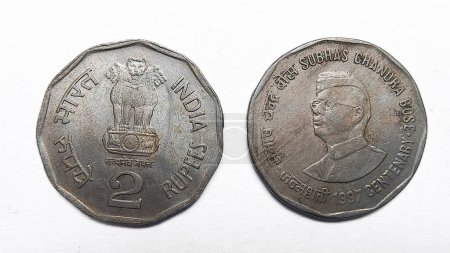 Foto de Subhas Chandra Bose viejo indio 2 rupias moneda 1997 - Imagen libre de derechos