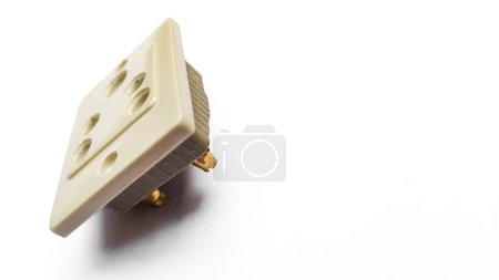 Foto de 5 pin, 3 pin Indian electrical power socket, wall plug isolated on white background, copy space - Imagen libre de derechos