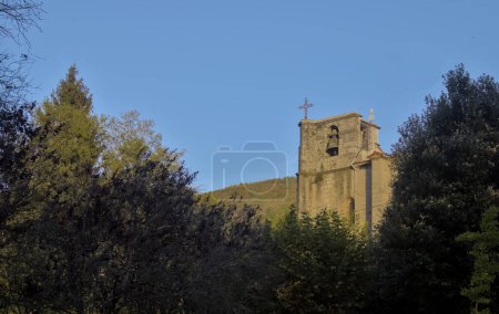 bell tower of the Catholic church on the Camino de Santiago as it passes through the Basque country, Spain