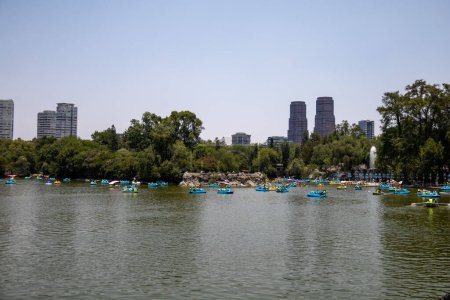 Photo for Mexico City, Mexico, March 30, 2023: People in beautiful view of Chapultepec lake. High quality photo - Royalty Free Image