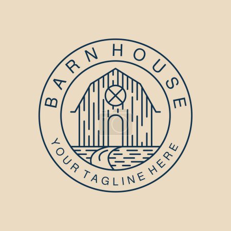 Barn house linear logo, icon and symbol, farm, with emblem vector illustration design