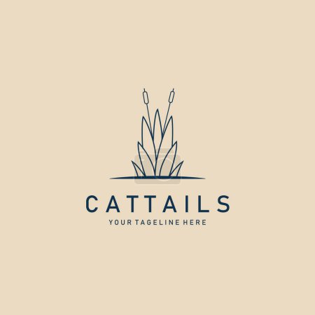 Illustration for Cattails line art logo, icon and symbol, with emblem vector illustration design - Royalty Free Image