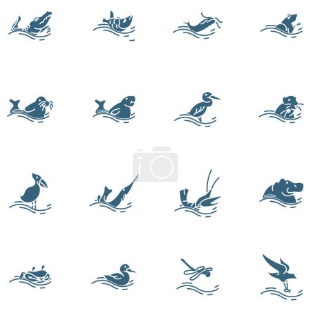 Téléchargez les illustrations : Ensembles silhouettes animaux de mer - en licence libre de droit