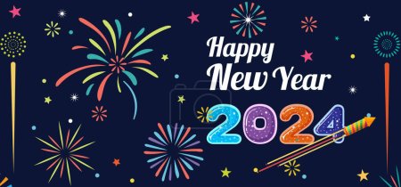 colorful fireworks celebration of Happy New Year 2024 Festivity Background