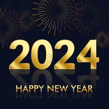 2024 New Year Abstract golden fireworks and golden gradient numbers on dark background