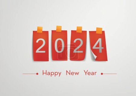 Frohes neues Jahr 2024 elegante Grußkarte im Scherenschnitt-Stil für Ihre saisonalen Feiertagsflyer, Gruß- und Einladungskarten, Glückwünsche, Banner, Plakate, Geschäftstagebücher. Vektor.