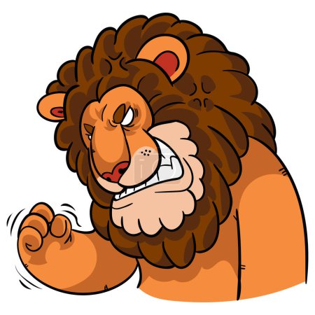Téléchargez les illustrations : Drôle de personnage animal lion mascotte avec sentiment frustré expression bande dessinée isolée dans le style plat - en licence libre de droit