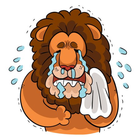 Illustration for Lion Crying His Eyes out character cartoon sad, frustrated Lion cub crying, tears sticker emoticon for site, infographic, video, animation, website, e-mail, newsletter, report, comic - Royalty Free Image