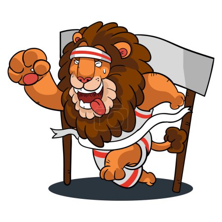 Illustration for Cartoon lion finishing race vector illustration - Royalty Free Image
