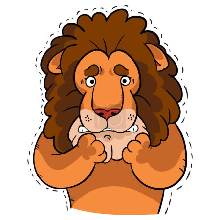 Téléchargez les illustrations : Illustration vectorielle frissonnant lion dessin animé - en licence libre de droit