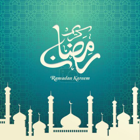 Saludo Ramadhan kareem con silueta de mezquita