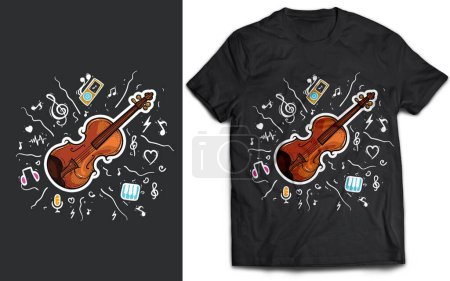Illustration for Violin with Musical Guitarist Guitar Player Musician Music Bass Retro Vintage Musician T-Shirt Design - Royalty Free Image