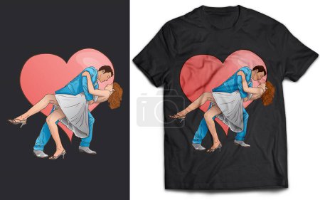 Ilustración de Una pareja de pareja romántica enamorada bailando sobre un fondo oscuro en forma de corazón para el Día de San Valentín Pareja bailando diseño de camiseta - Imagen libre de derechos