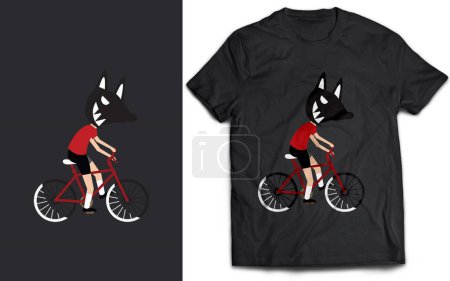 Téléchargez les photos : Garçon portant chien, masque Fox et vélo d'équitation T-shirt Design - en image libre de droit