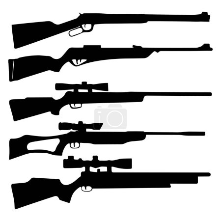Illustration for Hunting gun Silhouette set icon, Hunting weapon, Hunting carbine, SVG, Vector. - Royalty Free Image