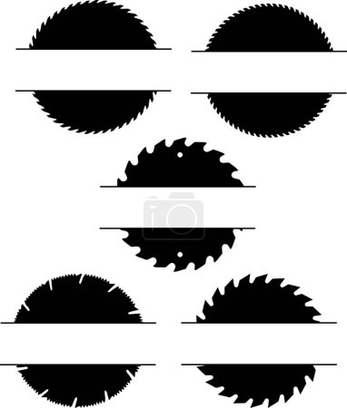 Ilustración de Saw blades for woodworking machine set icons, Silhouette SVG Vector - Imagen libre de derechos