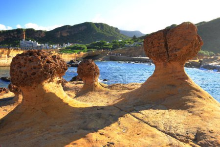 Téléchargez les photos : Formation de roches naturelles au géoparc de Yehliu, l'une des merveilles les plus célèbres de Wanli, New Taipei City, Taiwan. - en image libre de droit