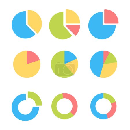 Ilustración de Conjunto de iconos de gráfico de pastel de colores. Ilustración vectorial - Imagen libre de derechos