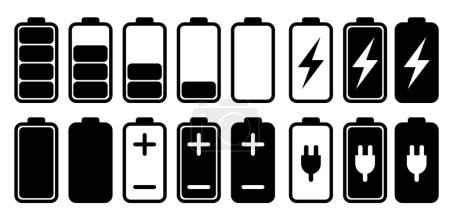 Téléchargez les illustrations : Icônes de batterie. Illustration vectorielle - en licence libre de droit