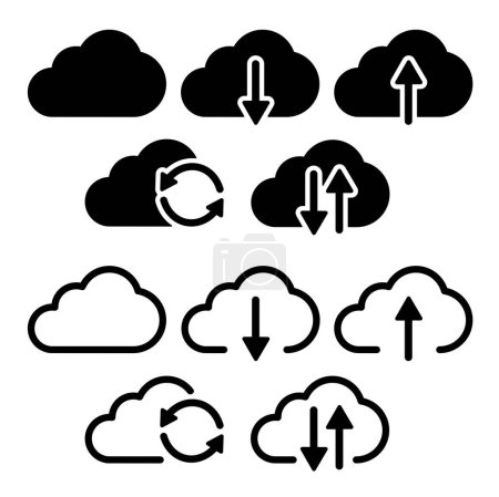 Cloud icons. Upload, download, synchronization. Vector