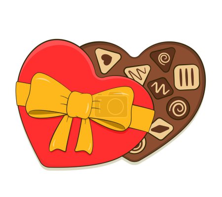 Téléchargez les illustrations : Chocolate candy heart box. Valentine's Day. Cartoon. Vector illustration - en licence libre de droit