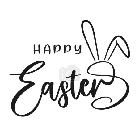 Illustration for Happy Easter lettering with bunny ears. Vector illustration. Isolated on white background - Royalty Free Image
