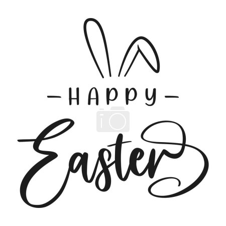 Happy Easter lettering with bunny ears. Isolated on white background. Vector illustration