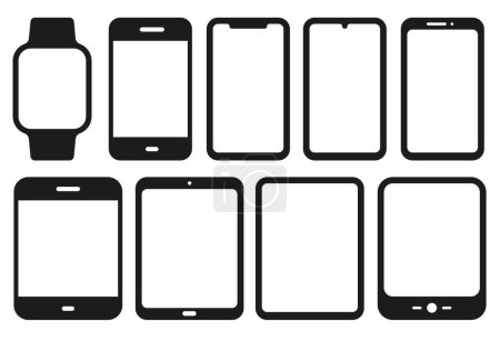 Ilustración de Iconos de dispositivos móviles. Ilustración vectorial. Aislado sobre fondo blanco - Imagen libre de derechos