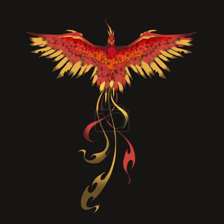 Illustration for Image of a phoenix on a black background, emblem, tattoo, illustration, symbol - Royalty Free Image