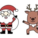 Cute Santa Claus and reindeer characters. Illustration for christmas. Color illustrations with outlines