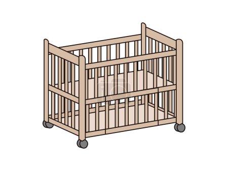 Illustration for High-type crib with storage. Illustration seen from diagonally above. - Royalty Free Image