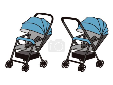 Ilustración de A simple 4-wheel stroller. Back type and face-to-face type. - Imagen libre de derechos