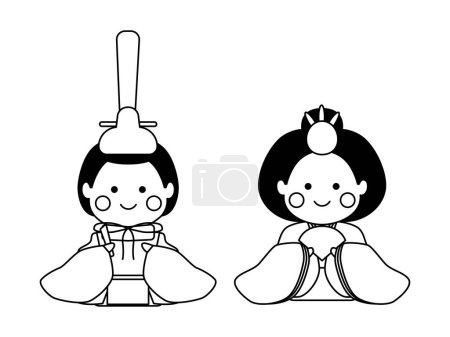 Téléchargez les illustrations : Line drawing of two Hina dolls lined up. Hinamatsuri coloring page - en licence libre de droit