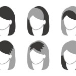 Types of wigs for long hair. Faceless icon. Simple monochrome face icon.