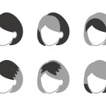 Types of wigs for medium hair. Faceless icon. Simple monochrome face icon.