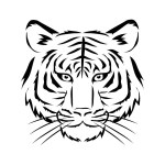 Vector illustration of a tiger's face facing forward. Black and white style. New Year's card material for the year of the tiger.