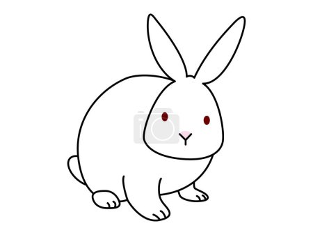 Illustration for White rabbit sitting face to you. New Year's card material for the zodiac year of the rabbit - Royalty Free Image