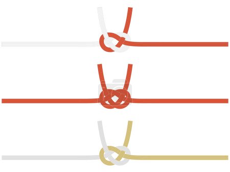 Illustration for Awaji knot mizuhiki made with five red and white strings. Japanese traditional ornament. - Royalty Free Image