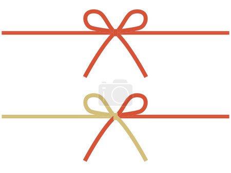 Illustration for Mizuhiki with a butterfly knot made from five red and white strings. Japanese traditional ornament. - Royalty Free Image