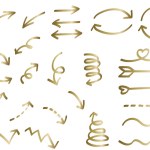 Gold gradation handwriting arrow set. Arrows in the form of arrows, half circles, curves, etc