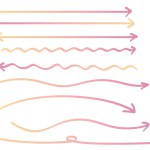Pink and yellow gradient hand drawn long arrow set. Twirling arrows or loosely curved and straight arrows